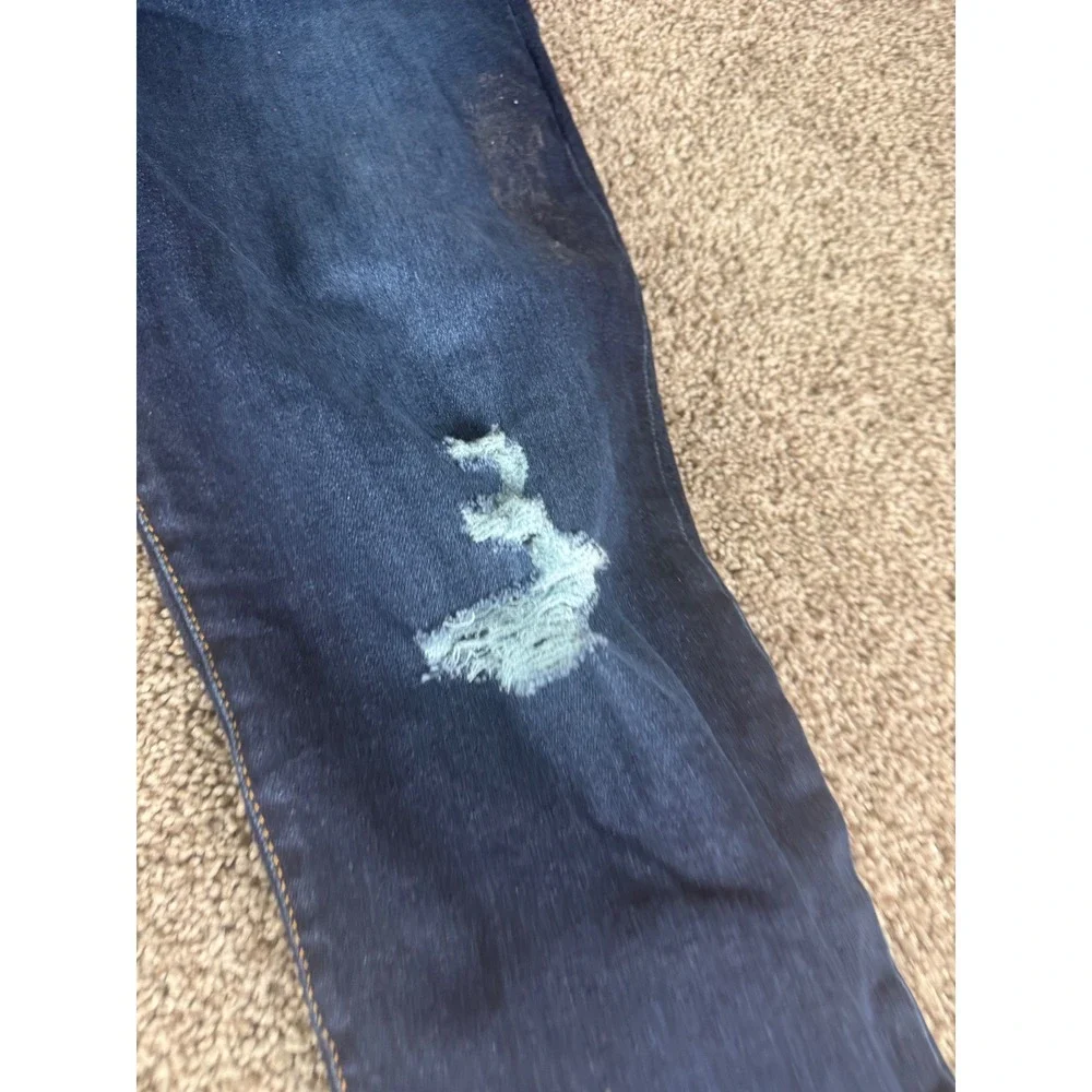 Levis Ribcage Straight Ankle Jeans Womens 29 Dark Wash Distress High Rise Denim